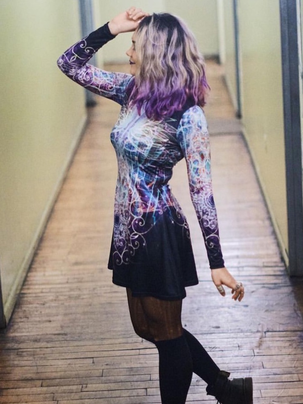 The Headspace Psychedelic Abstract Geometric Long Sleeve Skater Dress - Picture 4 of 4